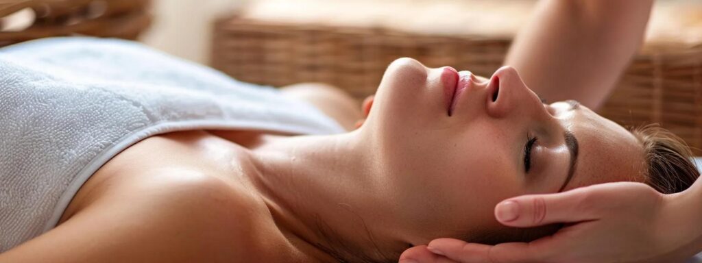 Woman receiving a deep tissue massage, promoting relaxation and relief from muscle tension, in a serene wellness studio setting.